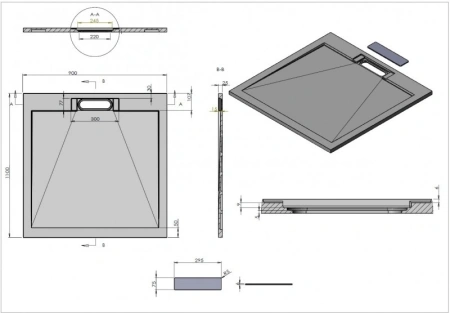 душевой поддон из искусственного камня esbano luxe esp-lx119g 110x90 esplx 119g серый матовый