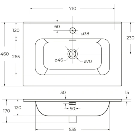 раковина cezares duet czr-8095-70 71x46 см, накладная, белый