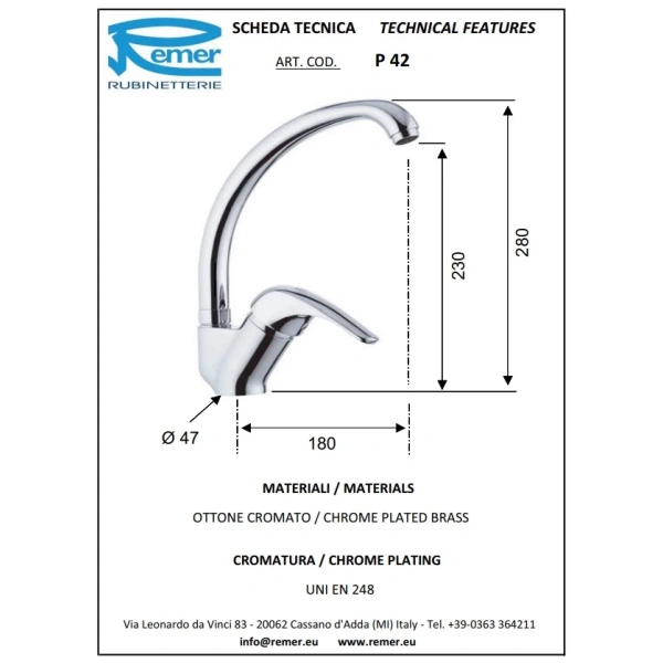 смеситель для кухни remer project p42