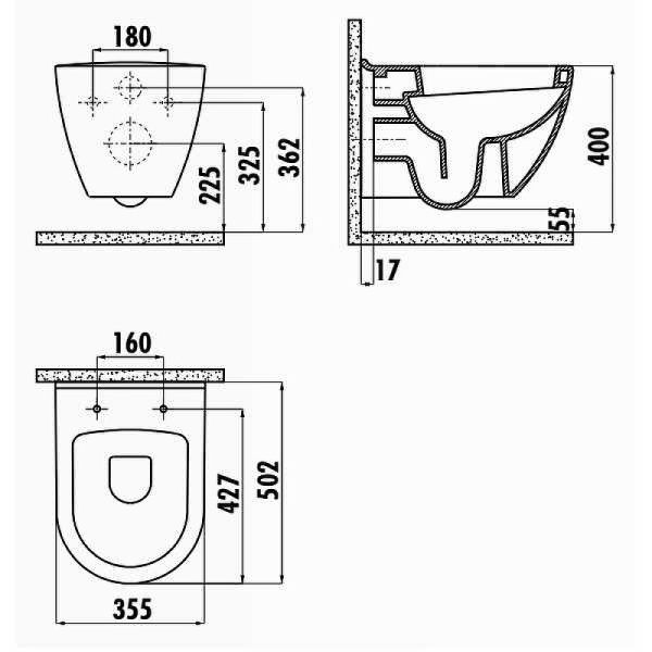 унитаз подвесной creavit tp325-11sm00e-0000 без сиденья, черный матовый