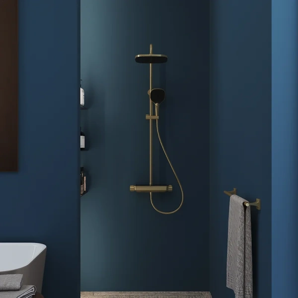 душевая стойка aqueduto chuva chu0350 с термостатом, шлифованное золото