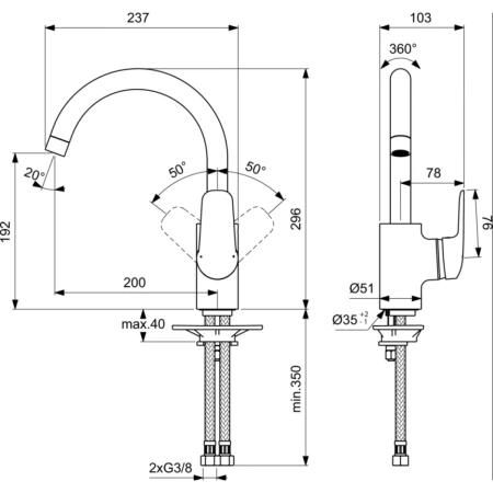 смеситель для кухни ideal standard ceraflex b1727aa