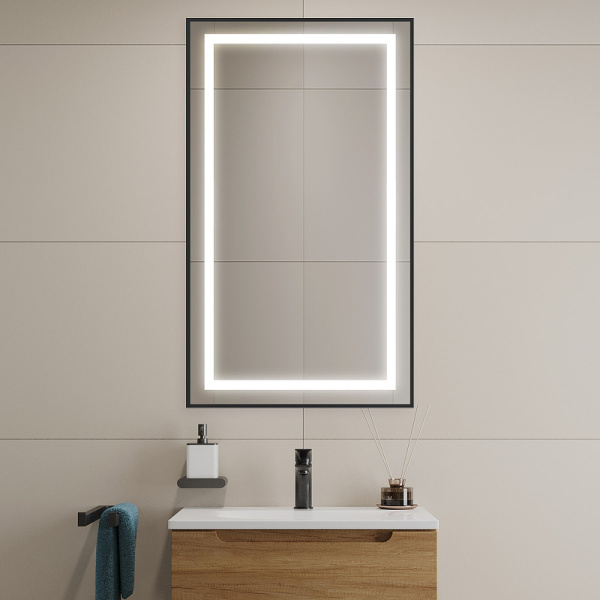 зеркало belbagno kraft 50 spc-kraft-500-900-sens-nero с подсветкой черное с сенсорным выключателем