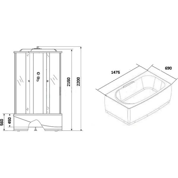 душевая кабина niagara ultra 150x70 ng-5150-01 с гидромассажем стекло тонированное