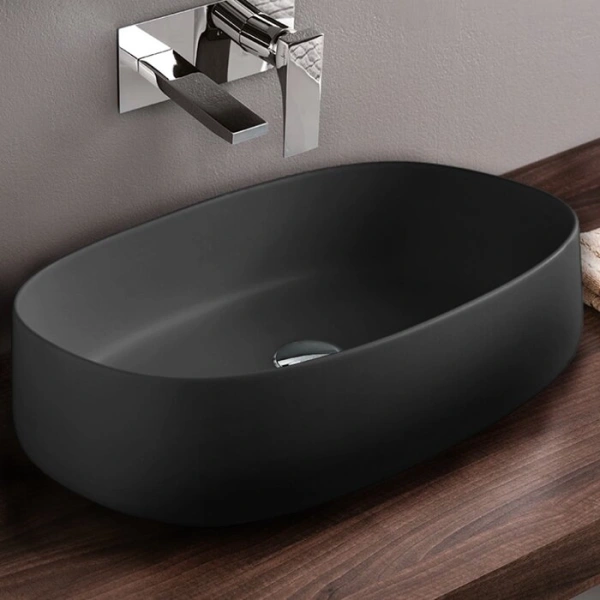 раковина artceram cognac quadro col003 17 00 накладная, без отв., без перелива, на столешницу, saniglaze, 55x35xh14.5 см, nero matt (черный матовый)