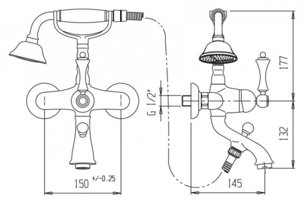 смеситель для ванны cezares margot margot-vdm-nlc черный хром
