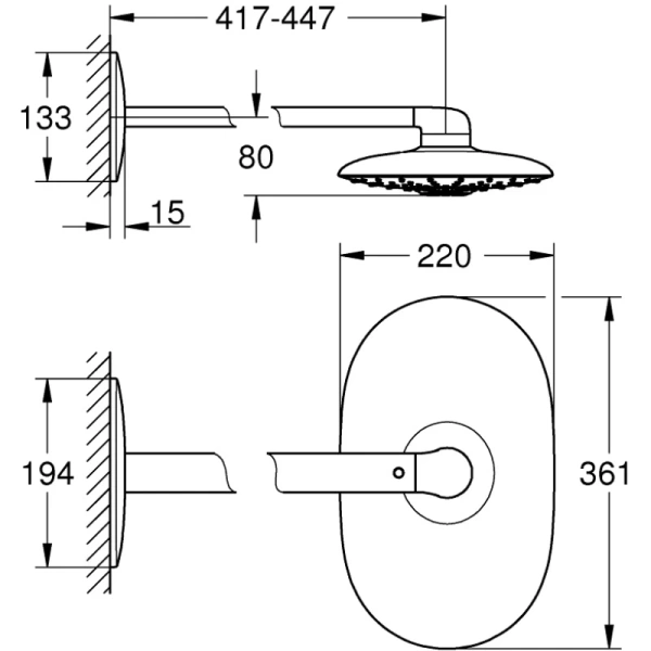 верхний душ 361x220 мм grohe rainshower 26254000