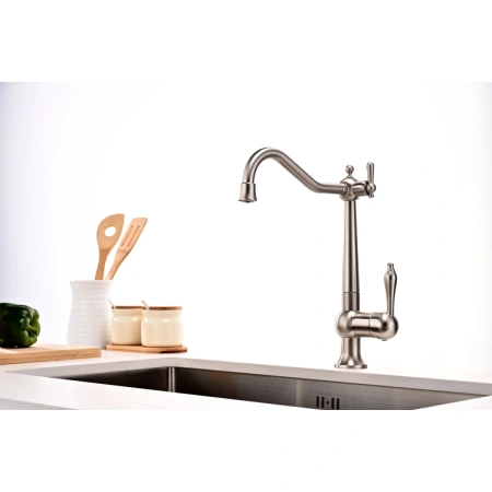 смеситель для кухни с подключением к фильтру paulmark retro re213226-ni, цвет никель