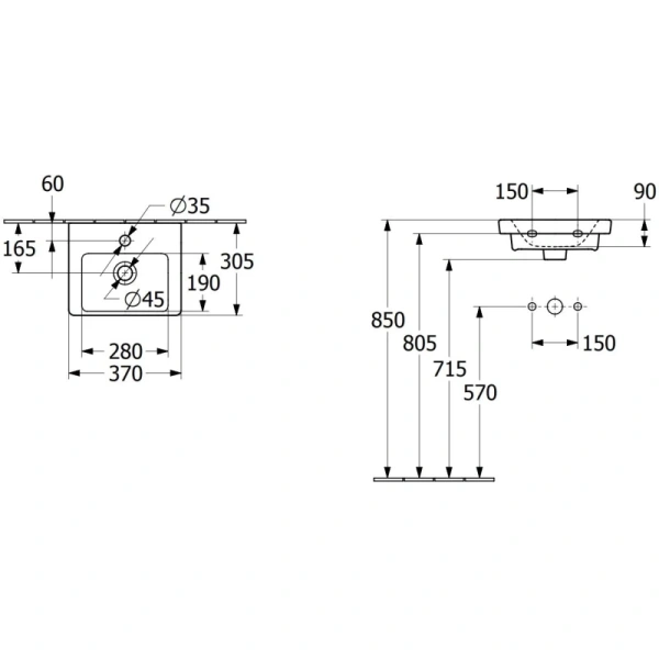 раковина 37x30,5 см villeroy & boch subway 3.0 43703801