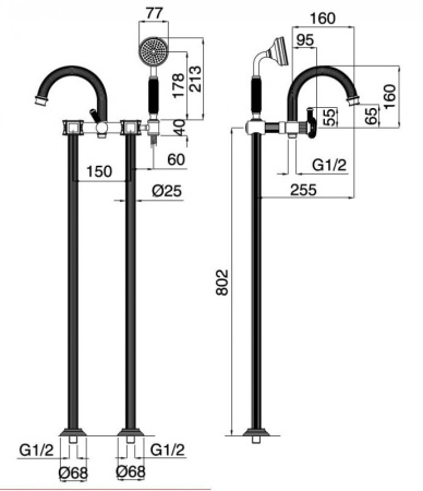смеситель для ванны cezares aphrodite aphrodite-vdp-02-s1 бронза