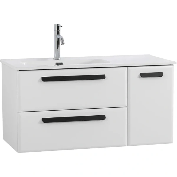 тумба под раковину cezares eco-cer-n 100 l eco-cer-n-1000-2c-1a-so-bl-l подвесная bianco lucido без ручек