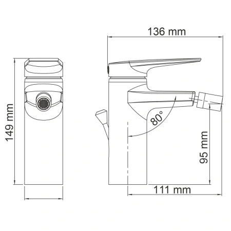смеситель wasserkraft lopau 3200 3206 для биде, с донным клапаном, хром