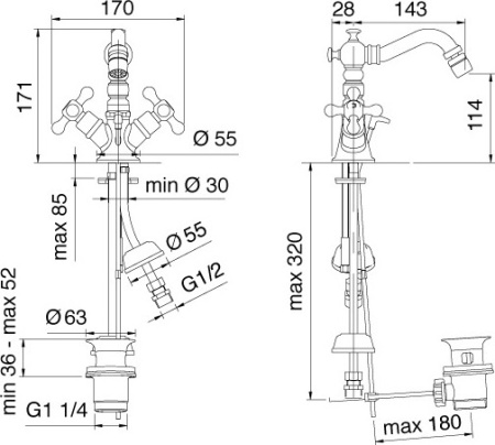 смеситель для биде treemme romantica 3629.dd.pv