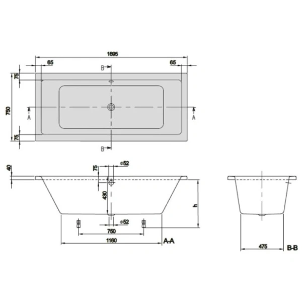 акриловая ванна villeroy & boch targa plus duo uba170nes2v01 170х75 см