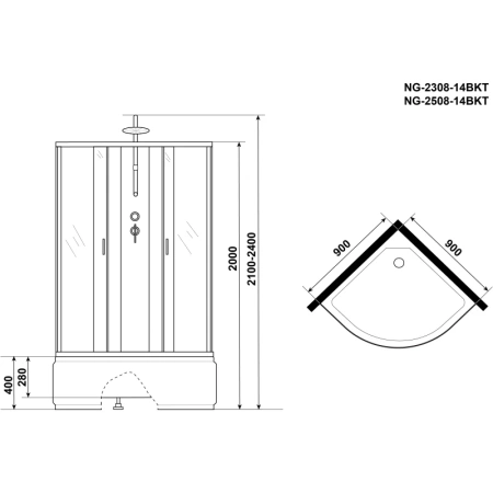 душевая кабина niagara classic 90x90 ng-2508-14bkt без гидромассажа