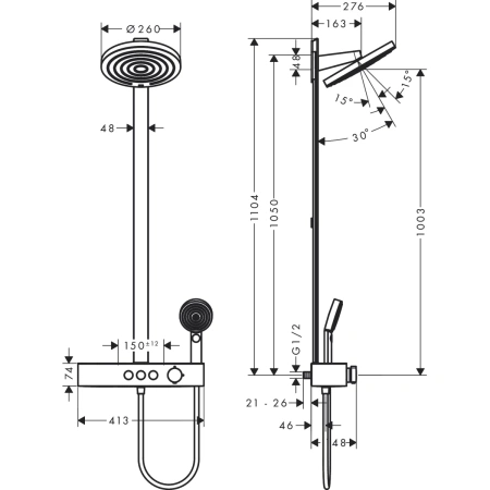 душевая система hansgrohe pulsify showerpipe 260 2jet 24240700