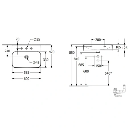 раковина 60x47 см villeroy & boch finion 416861r1