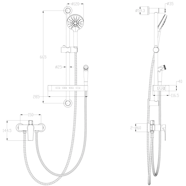 смеситель wonzon & woghand ww-a31003-mb для ванны с душем, с гигиеническим душем, черный матовый