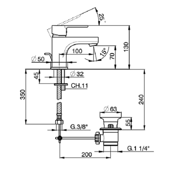 cisal tender смеситель для раковины, на 1 отв., с донным клапаном, цвет: хром