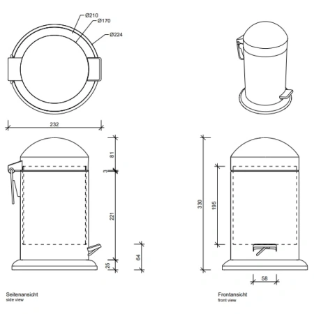 ведро для мусора decor walther universal 0608176 цвет сталь шлифованная