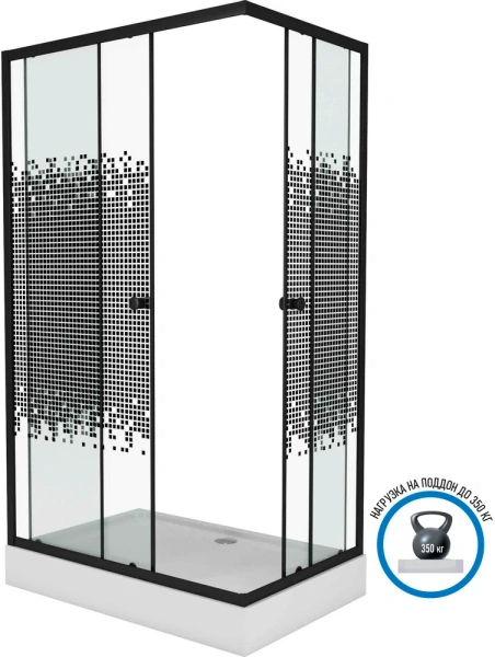 душевой уголок niagara eco 100×80 ng-018-14q black профиль черный, стекло прозрачное с рисунком