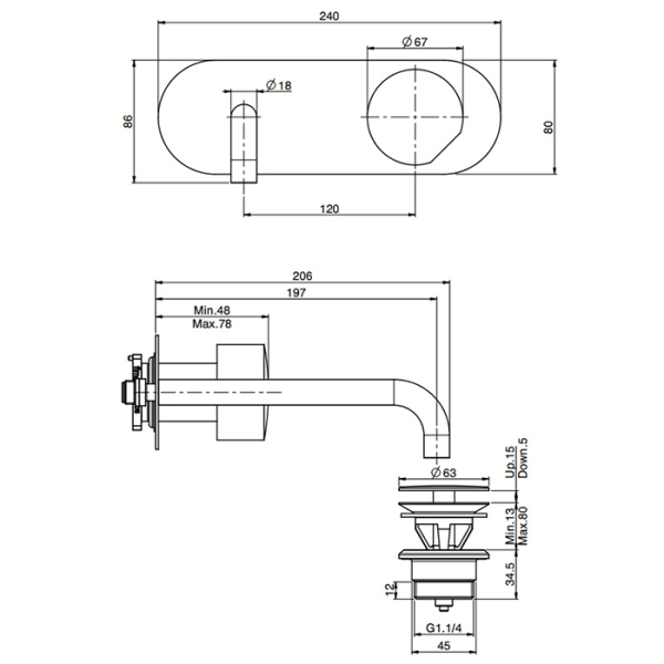 cмеситель fima carlo frattini so f3171wlx5or для раковины, встраиваемый, излив 19.7 см, золото