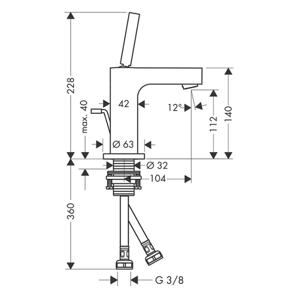 смеситель axor citterio для раковины 110, на 1 отв., излив: 10.4cм., с донным клапаном, цвет: шлифованная бронза