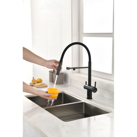 смеситель для кухни с подключением к фильтру paulmark gravity gr213188-401 антрацит/ черный