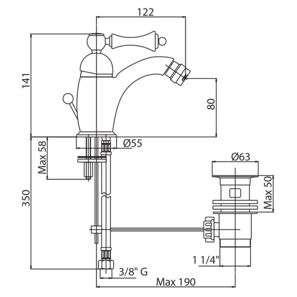 смеситель cezares margot margot-bsm1-01-bi для биде, с донным клапаном, хром