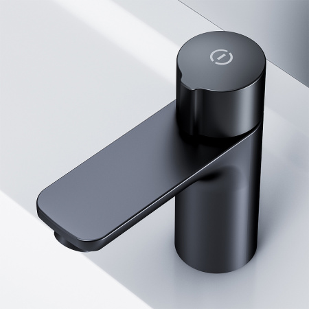 смеситель для раковины am.pm x-joy f85a02522 нажимной, touchreel, черный матовый