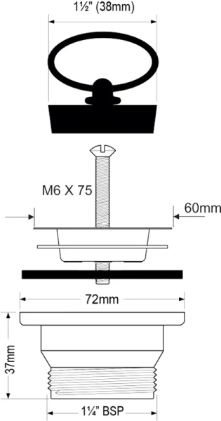 донный клапан mcalpine mrww1 для раковины, без перелива, с пробкой, хром/белый