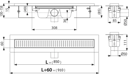 душевой лоток alcaplast apz1s 850 с опорами