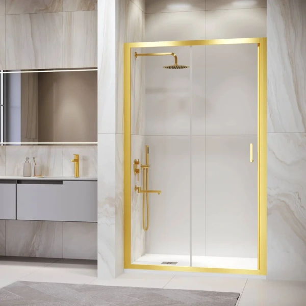 душевая дверь в нишу rgw passage pa-14 g 130 см, профиль золотой, стекло прозрачное