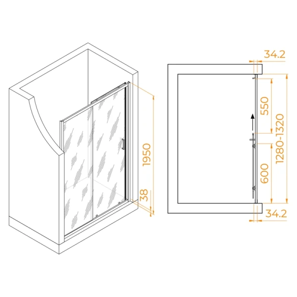 душевая дверь в нишу rgw passage pa-14в 41081413-14 130х195, профиль черный