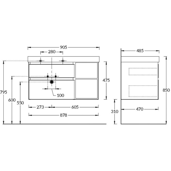 тумба подвесная 90см kerama marazzi cubo cu.90lh\mal, левая, цвет: мальва матовая