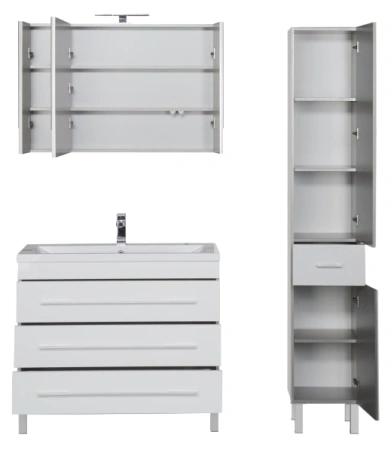 тумба под раковину aquanet верона 100 белая (напольная 3 ящика), 00178471