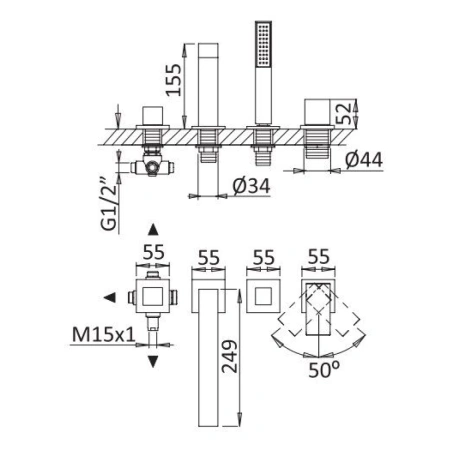 смеситель на борт ванны cezares porta porta-bvdm4-01 хром