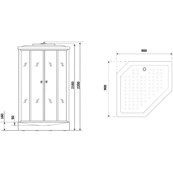 душевая кабина niagara ng-2506 90x90 стекло тонированное задняя стенка черная