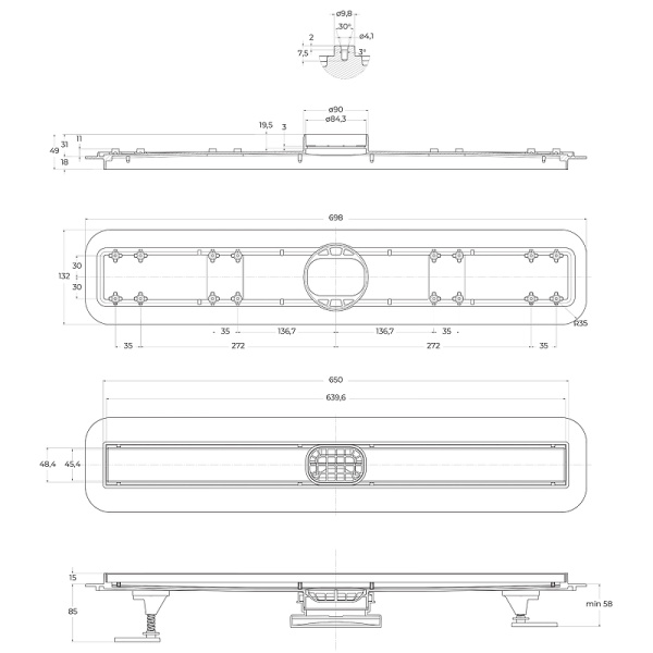 душевой лоток belbagno luce bb-ld-luce-70-cr с решеткой хром / под плитку