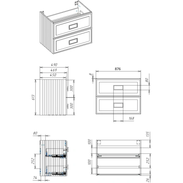 тумба синий матовый 87,6 см la fenice cubo twin fnc-01-cub-bg-90-2