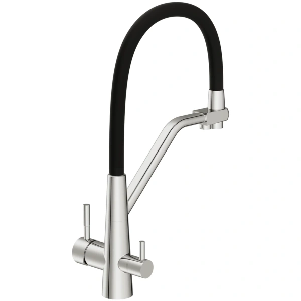 смеситель для кухни cersanit vivo a68217 с подключением к фильтру, гибким изливом, хром/черный