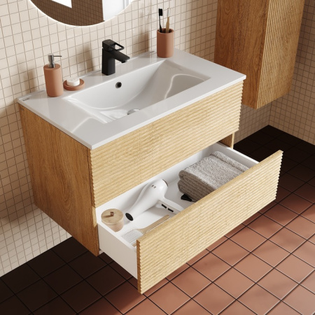 тумба с раковиной 80 см iddis bild bil80v0i95k подвесная, дуб светлый