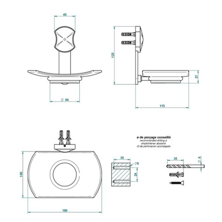thg thg infini white porcelain мыльница стеклянная, подвесная, цвет: хром