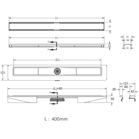 душевой лоток berges b1 keramik 400 090015 с решеткой хром матовый