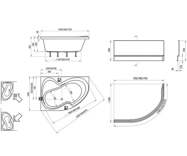 акриловая ванна ravak rosa ii 170x105 l c221000000 без гидромассажа