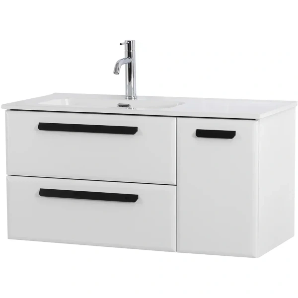 тумба под раковину cezares eco-cer-n 100 l eco-cer-n-1000-2c-1a-so-bl-l подвесная bianco lucido без ручек