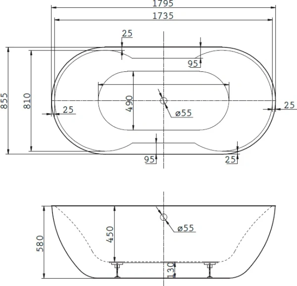 акриловая ванна belbagno bb28 180x85 без гидромассажа