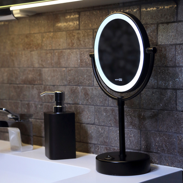 Косметическое зеркало WasserKRAFT K-1005BLACK с подсветкой с увеличением, цвет черный матовый