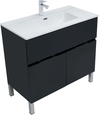 тумба под раковину aquanet алвита new 90 1 ящик, 2 дверцы, антрацит, 00303911