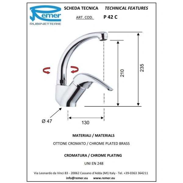 смеситель для кухни remer project p42c